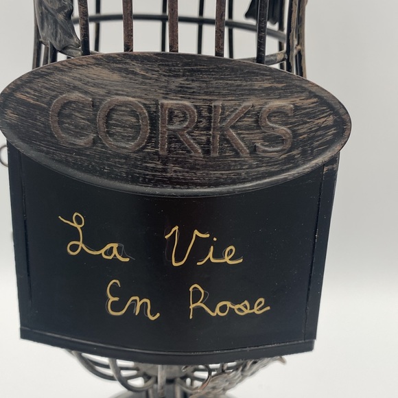 Wine glass shape black metal cork collection holder w/ leaves and grapes 13” - Picture 3 of 9